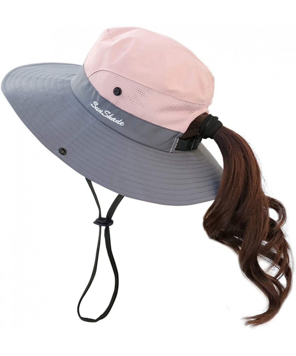 Sun Hats Women's Summer Mesh Wide Brim Sun UV Protection Hat with Ponytail Hole - Pink - CS18N7WHOIN $20.77