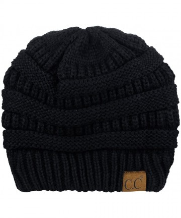 Skullies & Beanies Unisex Chunky Soft Stretch Cable Knit Warm Fuzzy Lined Skully Beanie - Black - CX187GEOMI0 $18.69