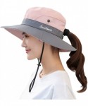 Sun Hats Women's Summer Mesh Wide Brim Sun UV Protection Hat with Ponytail Hole - Pink - CS18N7WHOIN $20.77