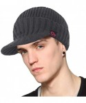 Skullies & Beanies Daily Knit Visor Brim Beanie Hat Fleece Lined Skull Ski Cap - Dark Gray - C911RGRXQF3 $13.27
