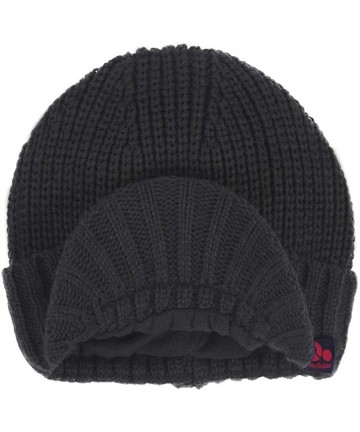 Skullies & Beanies Daily Knit Visor Brim Beanie Hat Fleece Lined Skull Ski Cap - Dark Gray - C911RGRXQF3 $13.27