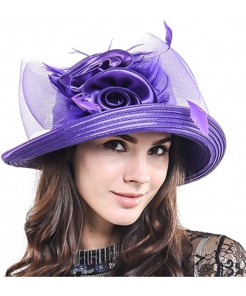 Bucket Hats Women Kentucky Derby Dress Church Wedding Party Feather Bucket Hat S608-A - Purple - CJ17YU8508K $36.58