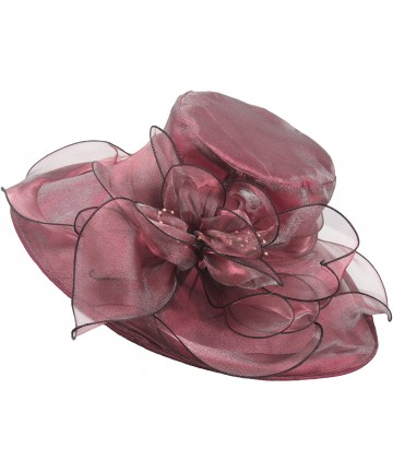 Sun Hats Women's Wedding Dress Church Hat Flowers Gauze Sun Derby Hat - Wine Red - CB183N89SL4 $25.41