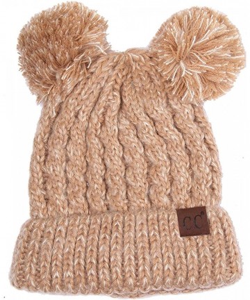 Skullies & Beanies Women Ribbed Knitted Double Pom Pom Beanie Hat - 2 Tone Taupe - C91874ZY7K5 $20.87