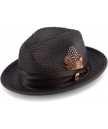Fedoras Men's Braided Pinch Fedora Hat H24 - Black - CC11VMRNULX $60.86