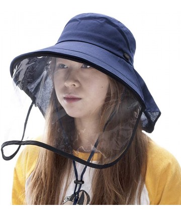 Sun Hats Summer Bill Flap Cap UPF 50+ Cotton Sun Hat with Neck Cover Cord for Women - 00020_navy(with Face Shield) - CG18D4OG...