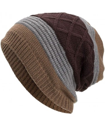 Skullies & Beanies Women Men Winter Knit Warm Flexfit Hat Stripe Ski Baggy Slouchy Beanie Fashion Skull Cap - Coffee - CT18HT...