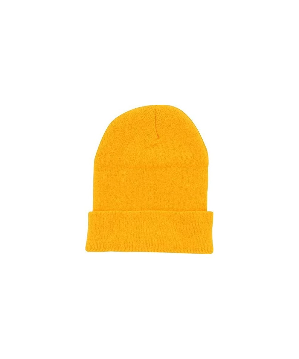 Skullies & Beanies Plain Knit Cap Cold Winter Cuff Beanie (40+ Multi Color Available) - Gold - CI11OMKKPXX $12.19