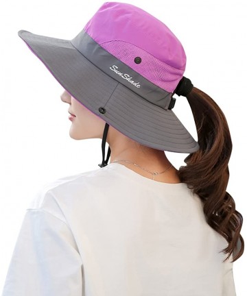 Sun Hats Women's Outdoor UV Protection Foldable Mesh Wide Brim Beach Fishing Hat - Purple - CJ18E0K7OUT $23.52