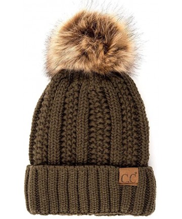Skullies & Beanies Exclusive Knitted Hat with Fuzzy Lining with Pom Pom - New Olive - C318EXE2KTE $24.65