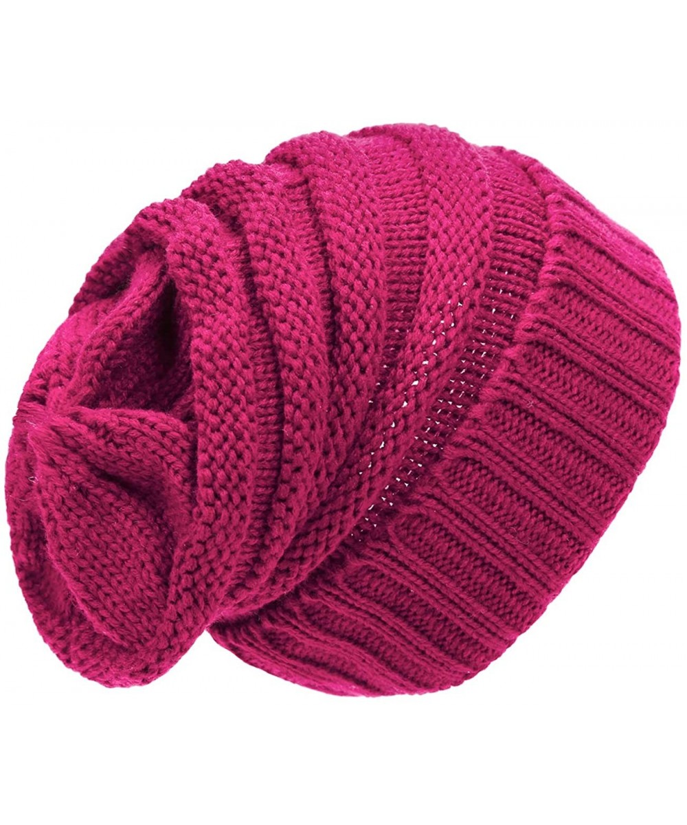 Skullies & Beanies Beanie Hats Women Pom Pom Slouchy Knit Skull Cap Winter Warm Hair Accessories - Ruby Red - C018AHQ98MG $13.97