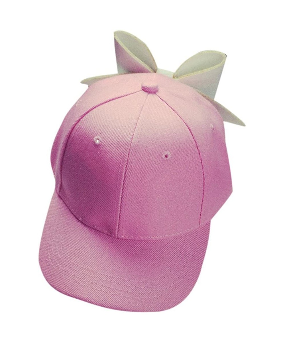 Sun Hats Girl Cotton Big Bowknot Hats Caps Adjustable Snapback Hip Hop Baseball Cap Flat - Pink - CC184WN8SZC $12.41