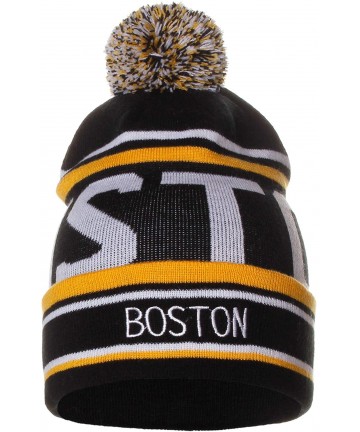 Skullies & Beanies Unisex USA Cities Fashion Large Letters Pom Pom Knit Hat Beanie - Boston Black Yellow - CX12N6K42YL $15.54