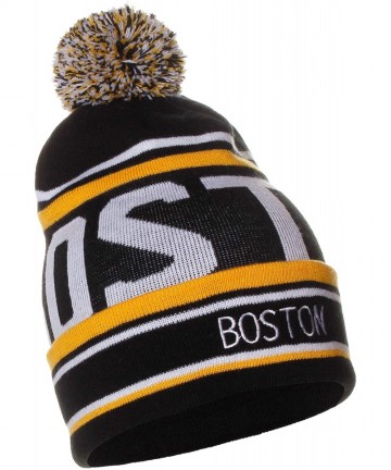 Skullies & Beanies Unisex USA Cities Fashion Large Letters Pom Pom Knit Hat Beanie - Boston Black Yellow - CX12N6K42YL $15.54