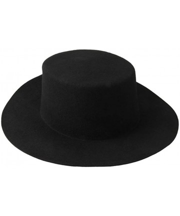 Fedoras Women's 100% Wool Solid Color Panama Flat Fedora Cloche Hat Black - C5124H4N8OB $23.25