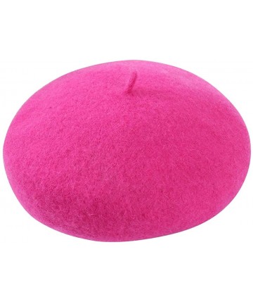 Berets Wool Beret Hat-Solid Color French Style Winter Warm Cap for Women and Girls- Lady Casual Use - Hot Pink - CD1930MOG3N ...