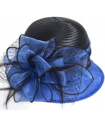 Sun Hats Cloche Oaks Church Dress Bowler Derby Wedding Hat Party S015 - Satin-blue - C617XHW2KYK $29.60