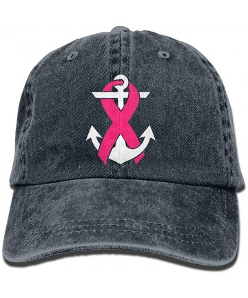 Baseball Caps Unisex Adjustable Denim Jeans Baseball Cap Breast Cancer Awareness Anchor Dad Hat - Navy - C418IH54T6C $12.76