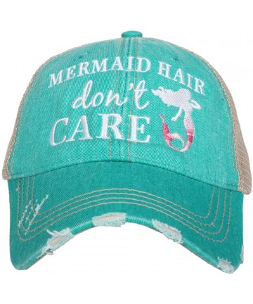 Baseball Caps Mermaid Hair Don't Care Baseball Hat - Trucker Hat for Women - Stylish Cute Sun Hat - Teal/Pink - CV196LKYZDT $...