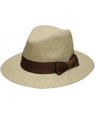 Fedoras Pamoa Unisex Pms470 Solid Wide Brim Straw Fedora - Natural - CD12D8KW021 $26.43