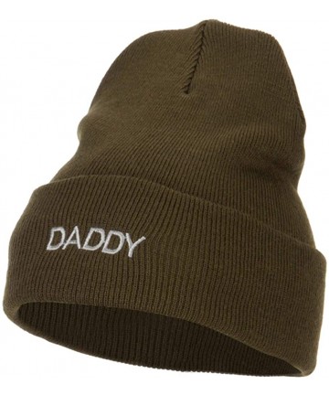 Skullies & Beanies Word of Daddy Embroidered Long Beanie - Olive - CO18IAA0K42 $28.94