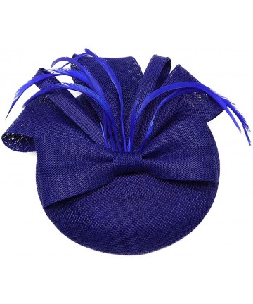 Berets Womens Fascinator Hat Sinamay Pillbox Flower Feather Tea Party Derby Wedding Headwear - A Royal Blue - CF18TXUQOW2 $14.09
