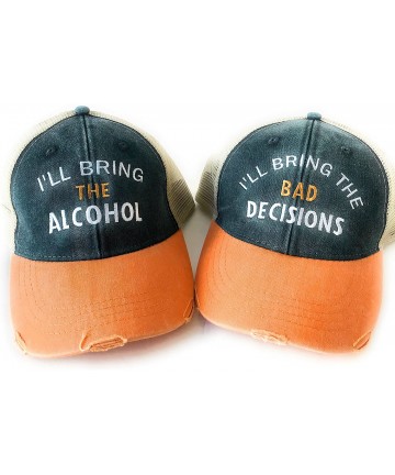 Baseball Caps Set of 2 I'll Bring The Alcohol/Bad Decisions Navy Blue and Orange Distressed - C918CL0EXZN $40.36