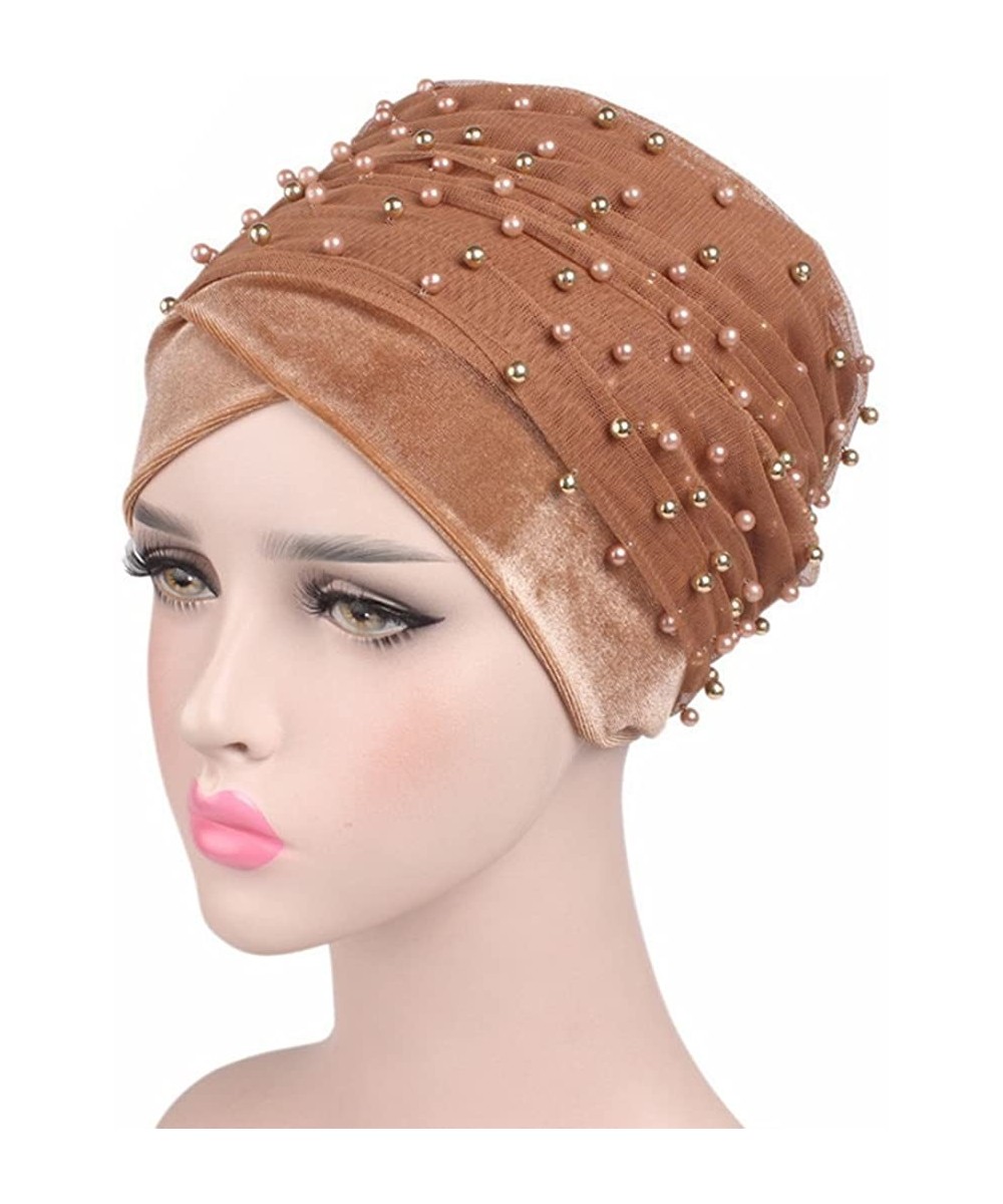 Skullies & Beanies Womens Removable Bowknot Hijab Turban Dual Purpose Cap - Khaki1 - CW18DI9QSKO $22.64