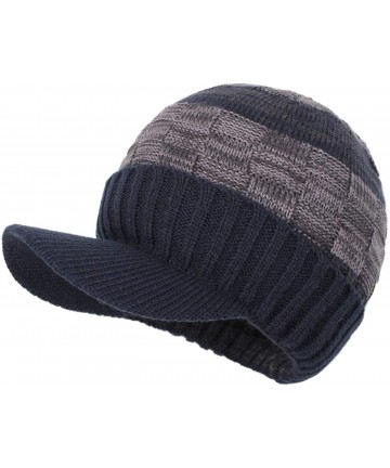 Skullies & Beanies Men's Winter Warm Thick Knit Beanie Hat with Visor - C-navy - CH18AHHDEAW $14.07