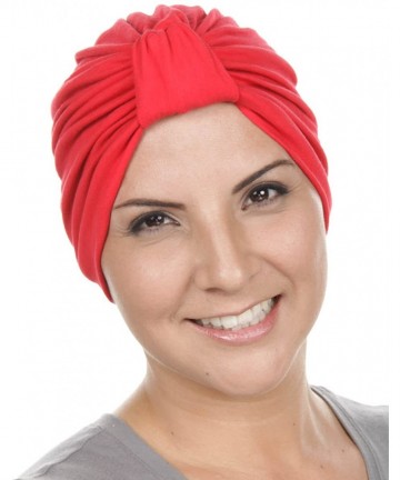 Skullies & Beanies Classic Cotton Turban Soft Pleated Chemo Cap for Women with Cancer Hair Loss - 04- True Red - CR11K4JDIM1 ...