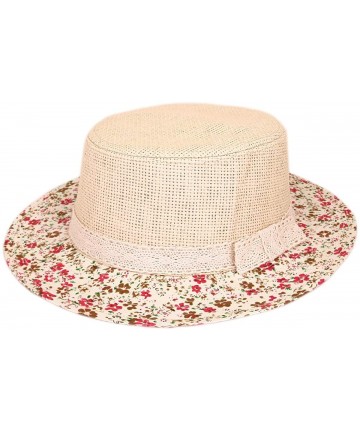 Sun Hats Lace Band Floral Brim Porkpie Straw Hat - CF11KYEV5KD $13.13