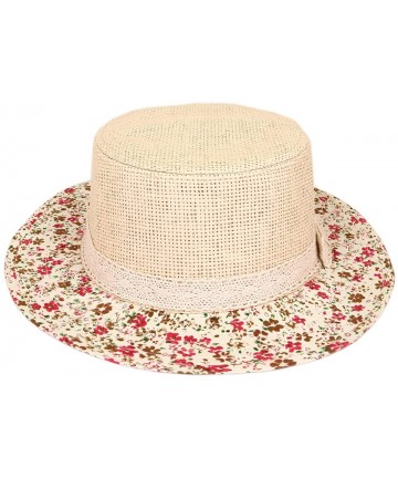 Sun Hats Lace Band Floral Brim Porkpie Straw Hat - CF11KYEV5KD $13.13