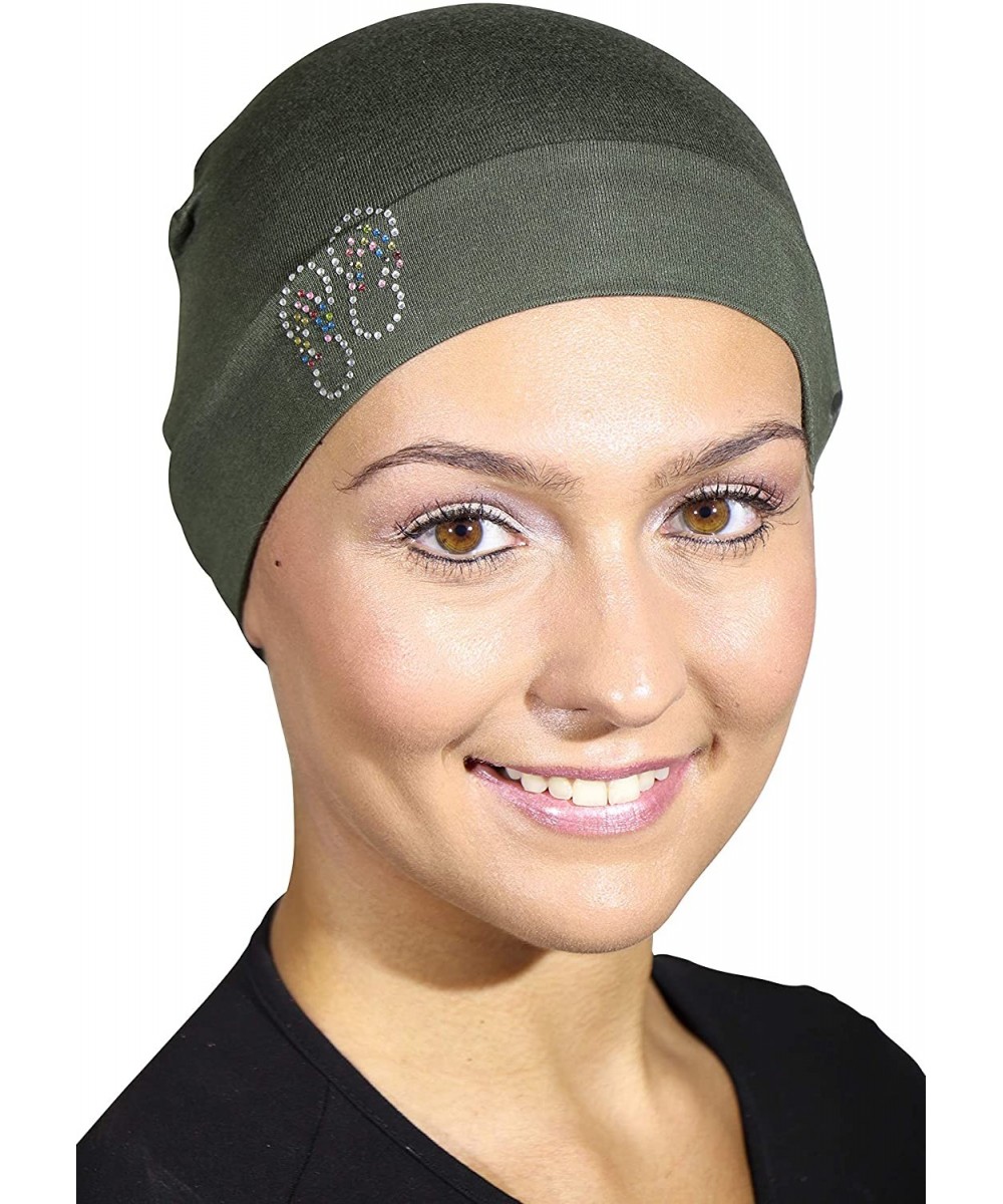 Skullies & Beanies Womens Soft Sleep Cap Comfy Cancer Hat with Studded Flip-Flops Applique - Olive - CR189SNC55G $20.49