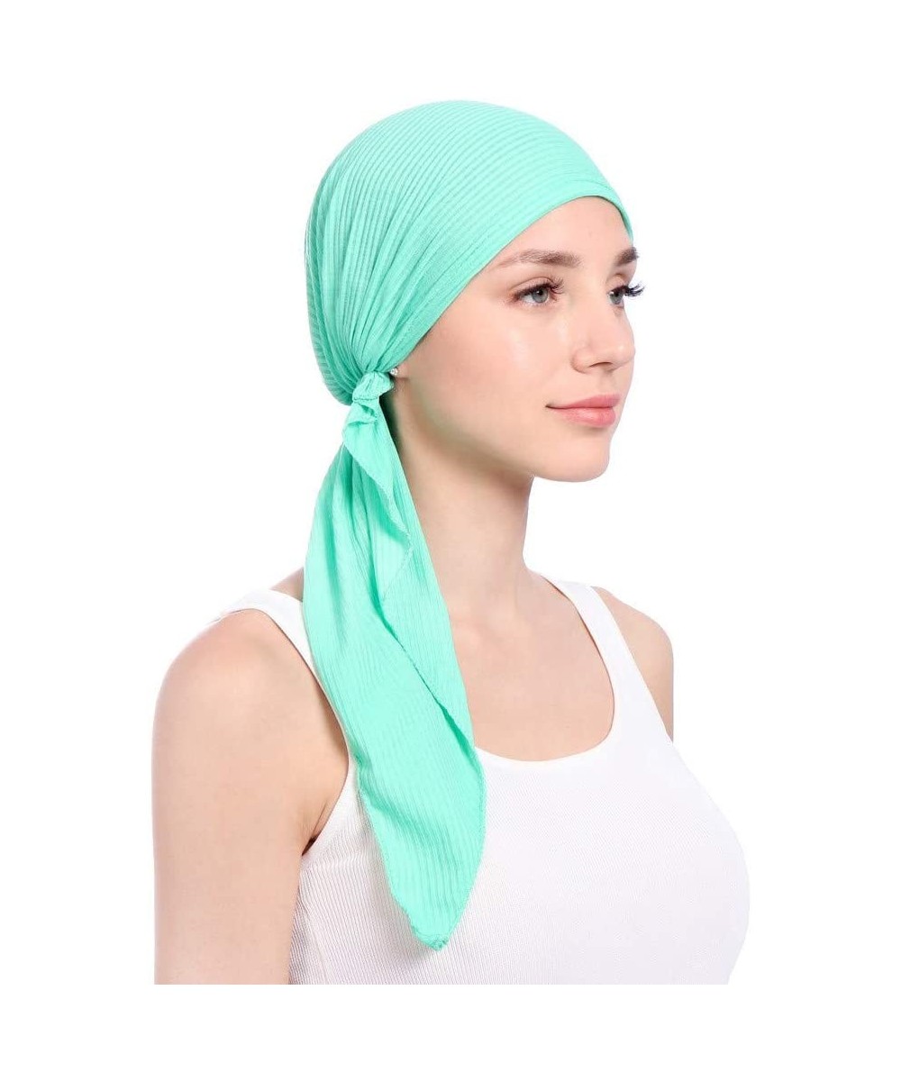 Skullies & Beanies Women Solid Color Muslim Hats-Long Tail Tail Band Cap India Beading Cotton Hair Tail Head Scarf Wrap (Gree...