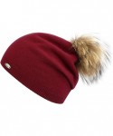 Skullies & Beanies Women Knit Wool Beanie- Cozy Cashmere Hat Wool Knit Cap with Cute Fur Pom Pom - Burgandy - C718YQ3G5OW $35.33