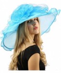 Sun Hats Dramatic Big Flower Netting Derby Floppy Organza Wide Brim 7" Dress Hat - Turquoise - C312CQXYOGV $65.41