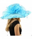 Sun Hats Dramatic Big Flower Netting Derby Floppy Organza Wide Brim 7" Dress Hat - Turquoise - C312CQXYOGV $65.41