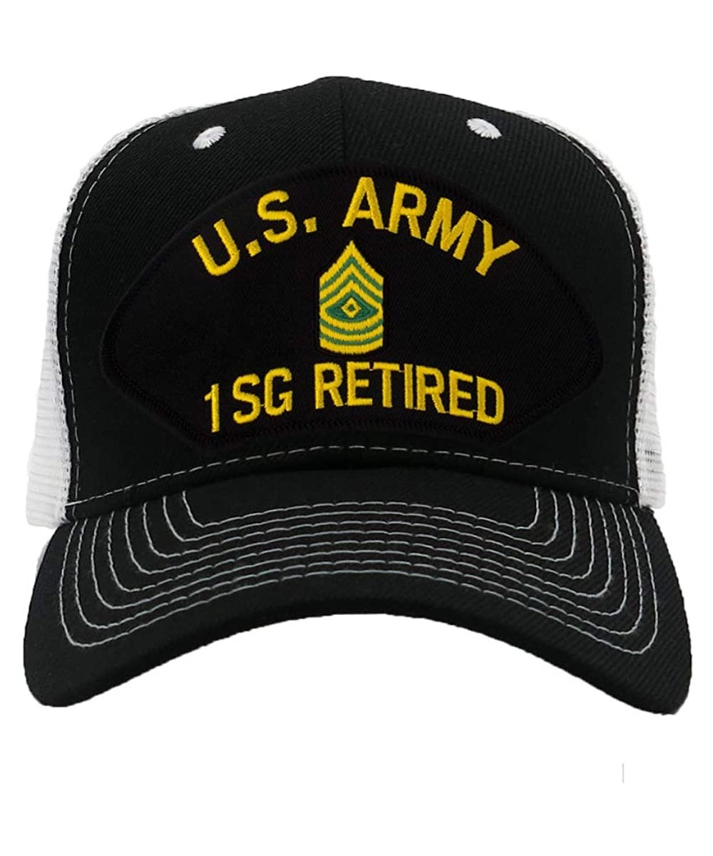 Baseball Caps US Army First Sergeant (1SG) Retired Hat/Ballcap Adjustable One Size Fits Most - Mesh-back Black & White - CQ18...