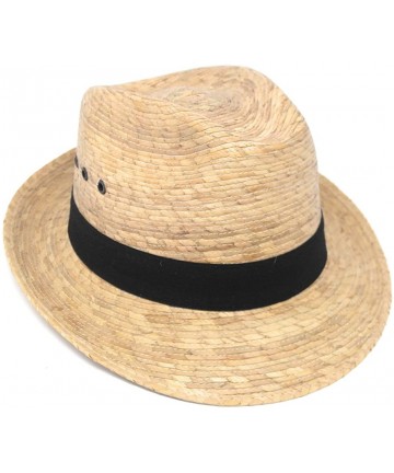 Fedoras Mexican Palm Leaf Straw Hat- Classic Cuban Style Upturn Brim Fedora for Men - CU185YM8EMA $33.61