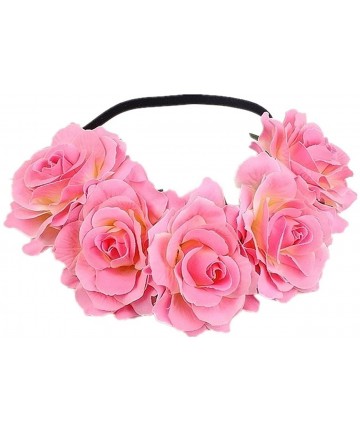 Headbands Love Fairy Bohemia Stretch Rose Flower Headband Floral Crown for Garland Party - Dark Pink - CM18HXA8AG8 $14.28