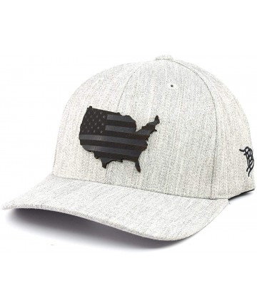 Baseball Caps Midnight Patriot' Dark Leather Patch Flex Fit Fitted Hat - Heather Grey - C818IOG08T4 $75.58
