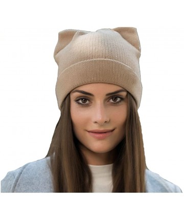 Skullies & Beanies Women's Hat Cat Ear Crochet Braided Knit Caps - Khaki - C1186XQNG0O $16.95