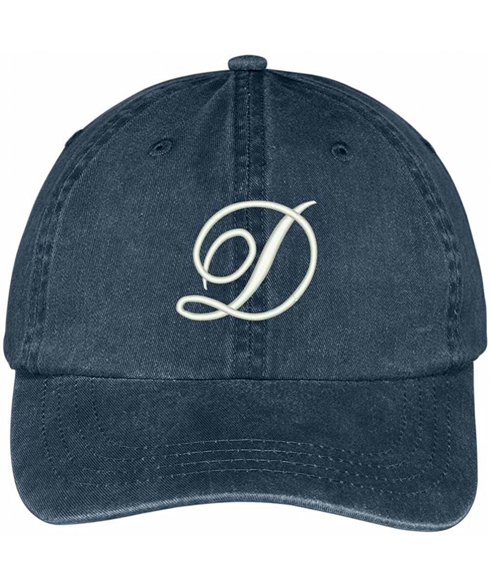 Baseball Caps Letter D Script Monogram Font Embroidered Washed Cotton Cap - Navy - CR12GZC18MH $26.63