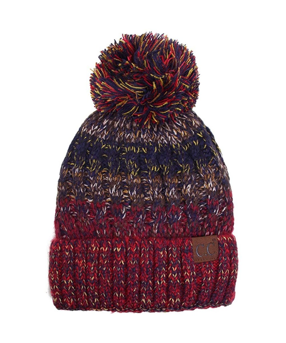 Skullies & Beanies Unisex Cuffed Multi Color with Warm Lining Interior Pom Pom Skull Beanie Hat - Red - CP18I4AY59Q $25.01