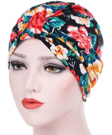Skullies & Beanies Women Flower Elastic Turban Beanie Wrap Chemo Cap Hat - Navy Blue - CW1833YC060 $15.41