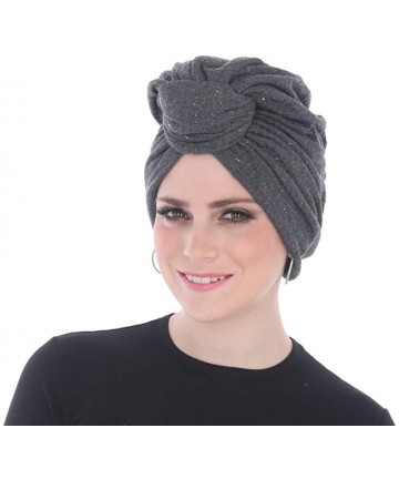 Skullies & Beanies Turban Headwraps for Women Featuring a Pretied Front Knot & Soft Sparkle Finish for Cancer - Black/Charcoa...