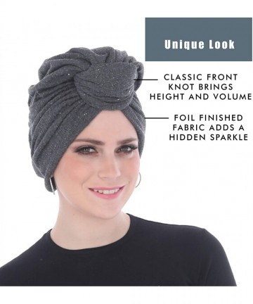 Skullies & Beanies Turban Headwraps for Women Featuring a Pretied Front Knot & Soft Sparkle Finish for Cancer - Black/Charcoa...