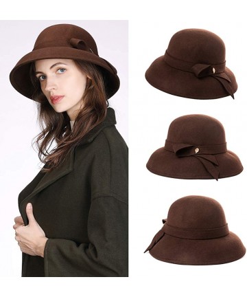 Bucket Hats Women Winter Wool Bucket Hat 1920s Vintage Cloche Bowler Hat with Bow/Flower Accent - Brown00366 - CM18AQQ6NDH $2...