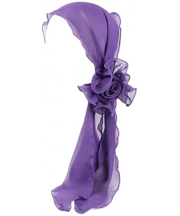 Skullies & Beanies Women India Muslim Vintage Floral Head Scarf Hat Stretch Turban Wrap Cap - Purple - CR18GDICA63 $15.68