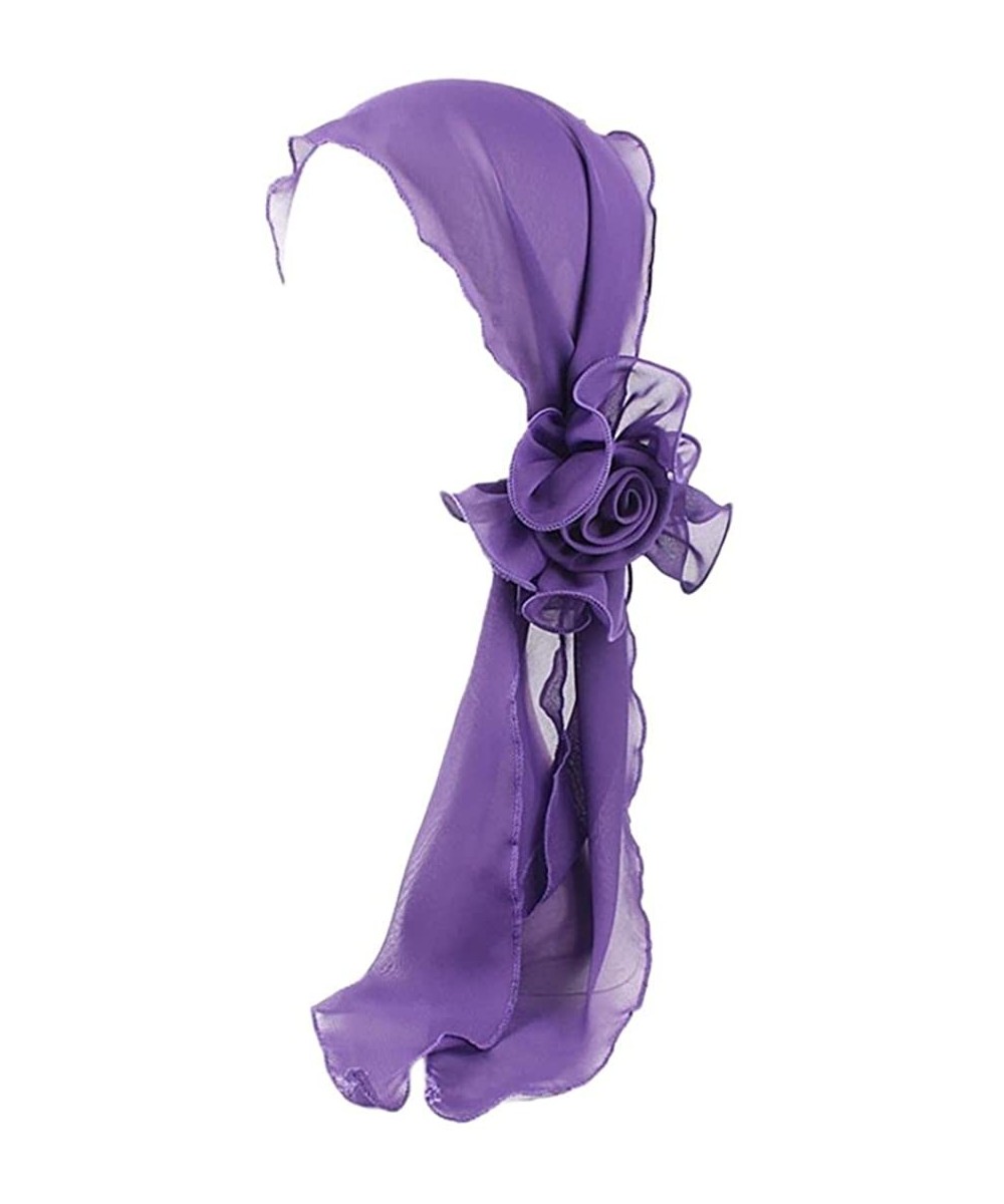 Skullies & Beanies Women India Muslim Vintage Floral Head Scarf Hat Stretch Turban Wrap Cap - Purple - CR18GDICA63 $15.68